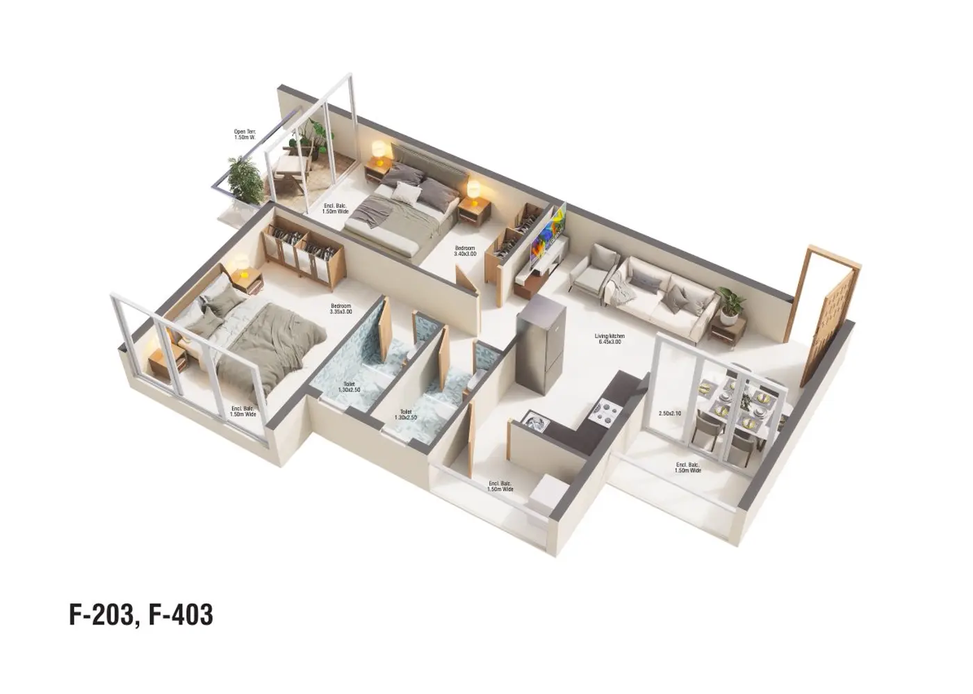 Unit F-203, F-403 — 2 BHK