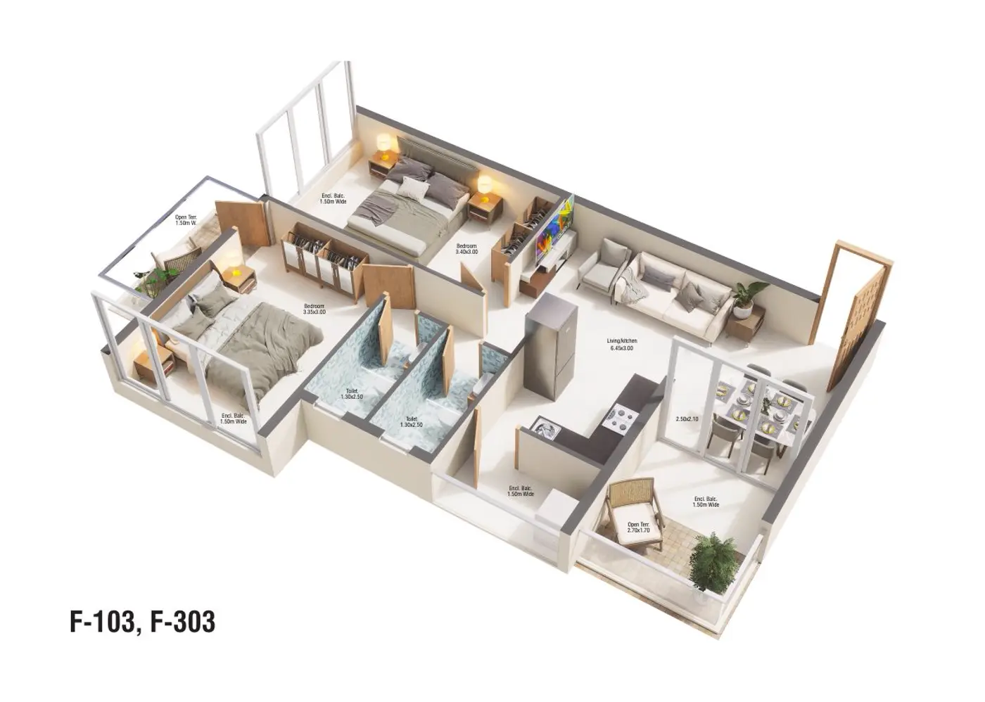 Unit F-103, F-303 — 2 BHK