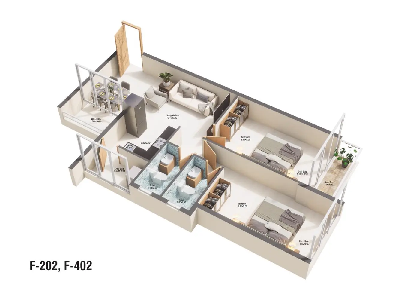 Unit F-202, F-402 — 2 BHK