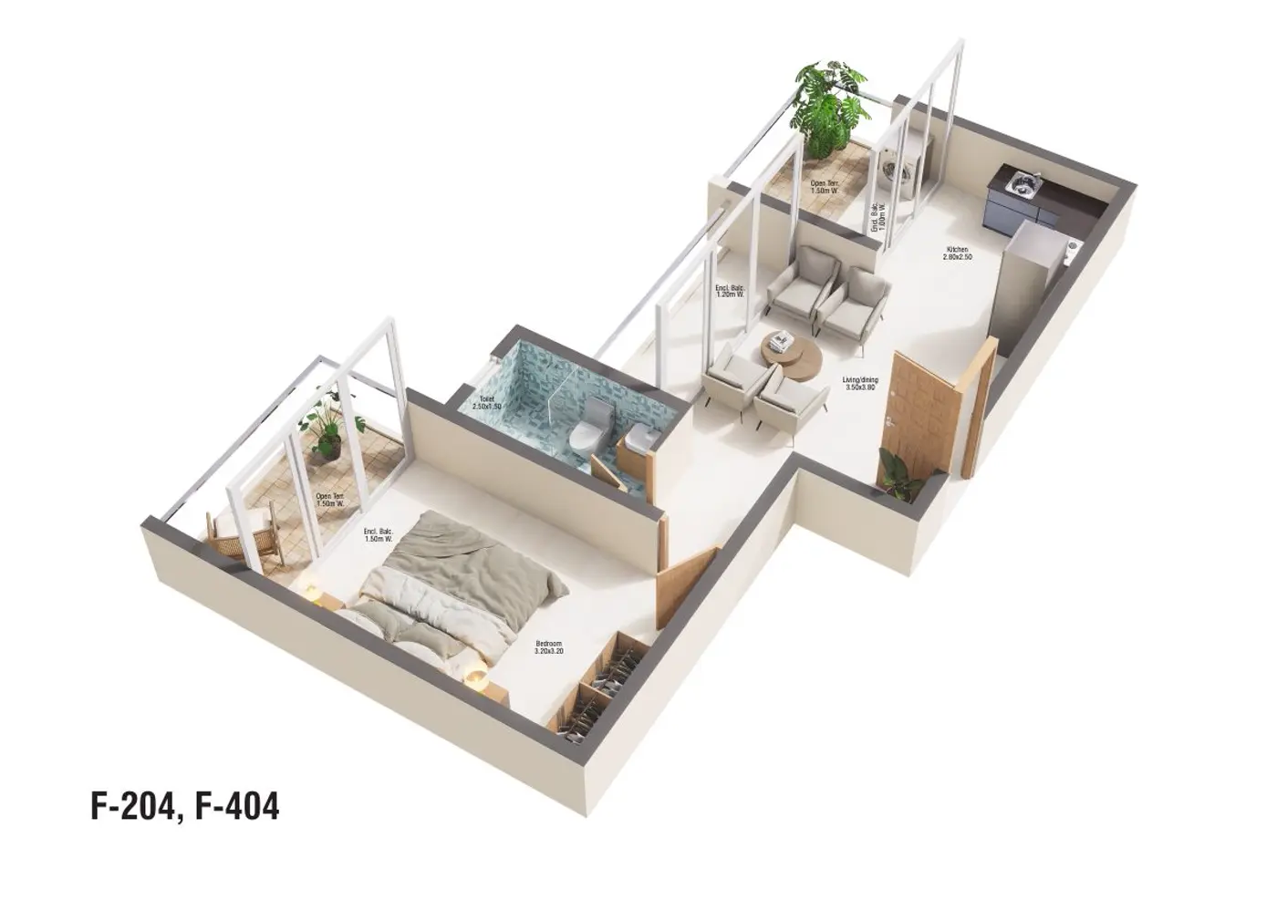 Unit F-204, F-404 — 1 BHK