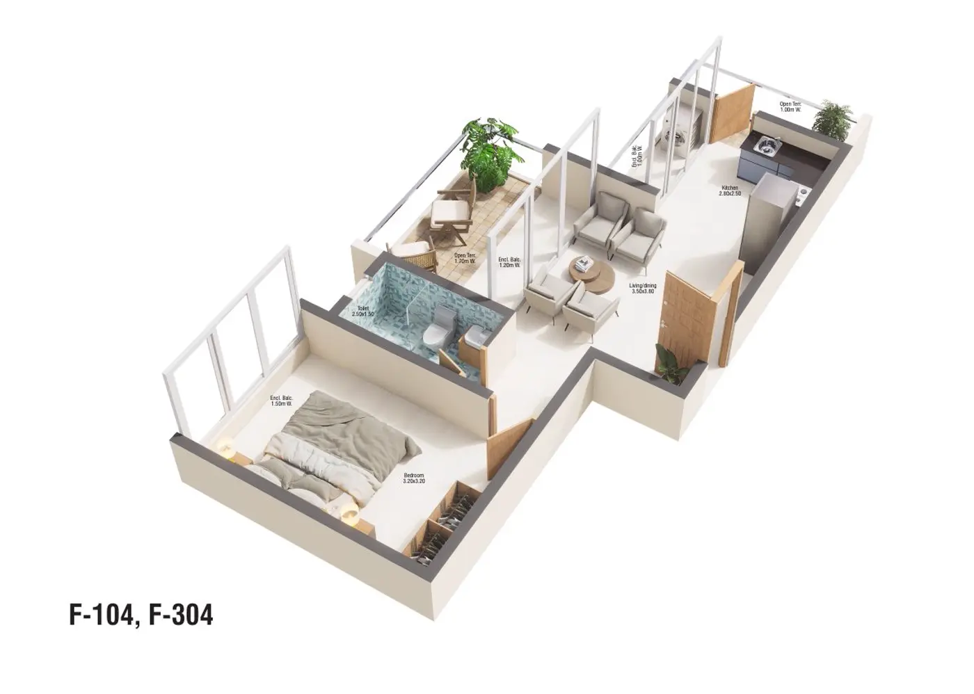 Unit F-104, F-304 — 1 BHK